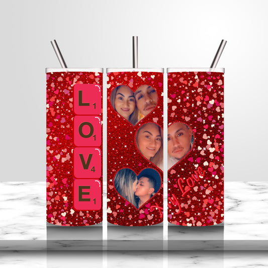 Love Captured: 20oz Skinny Tumbler with Personalized Photo Trio